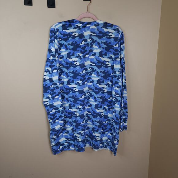 Woman Within Longer-Length Cotton Cardigan Sweater in Blue Camo Size 14/16 - Picture 6 of 9